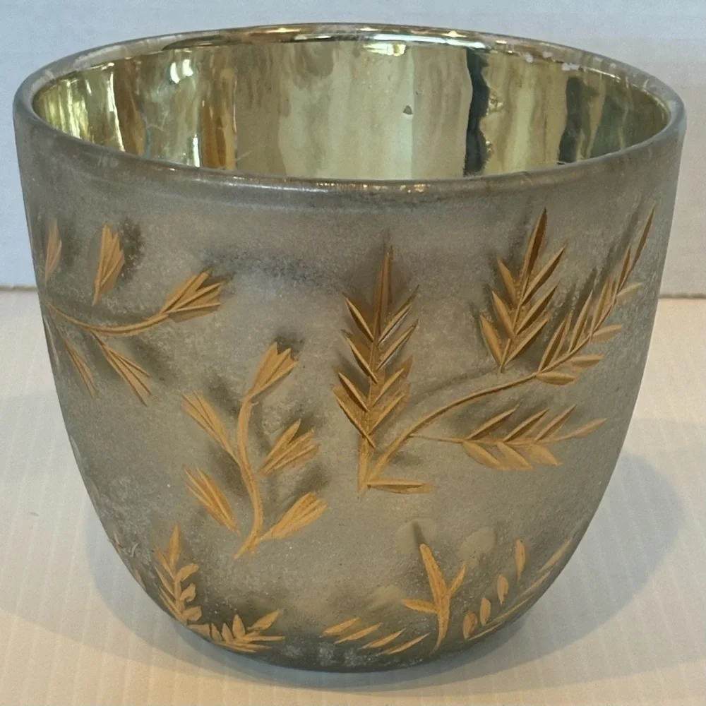 Anthropologie Silver/gold Etched Leaves Autumn Splendor Planter NWT